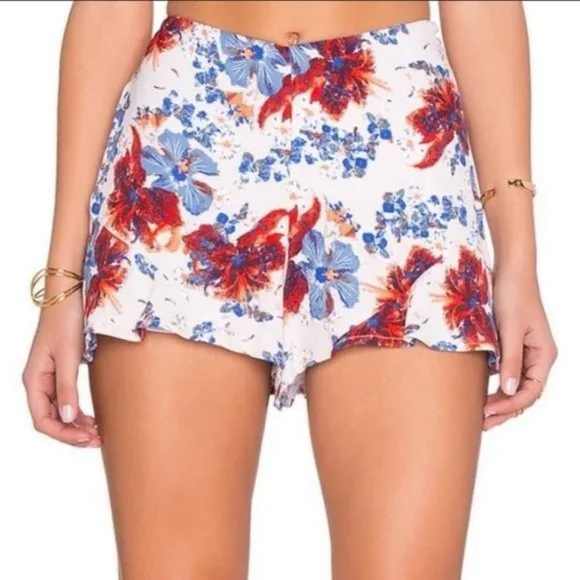 Free People Fiona High Waist Shorts Floral Blue Red Size 8 - Picture 9 of 10